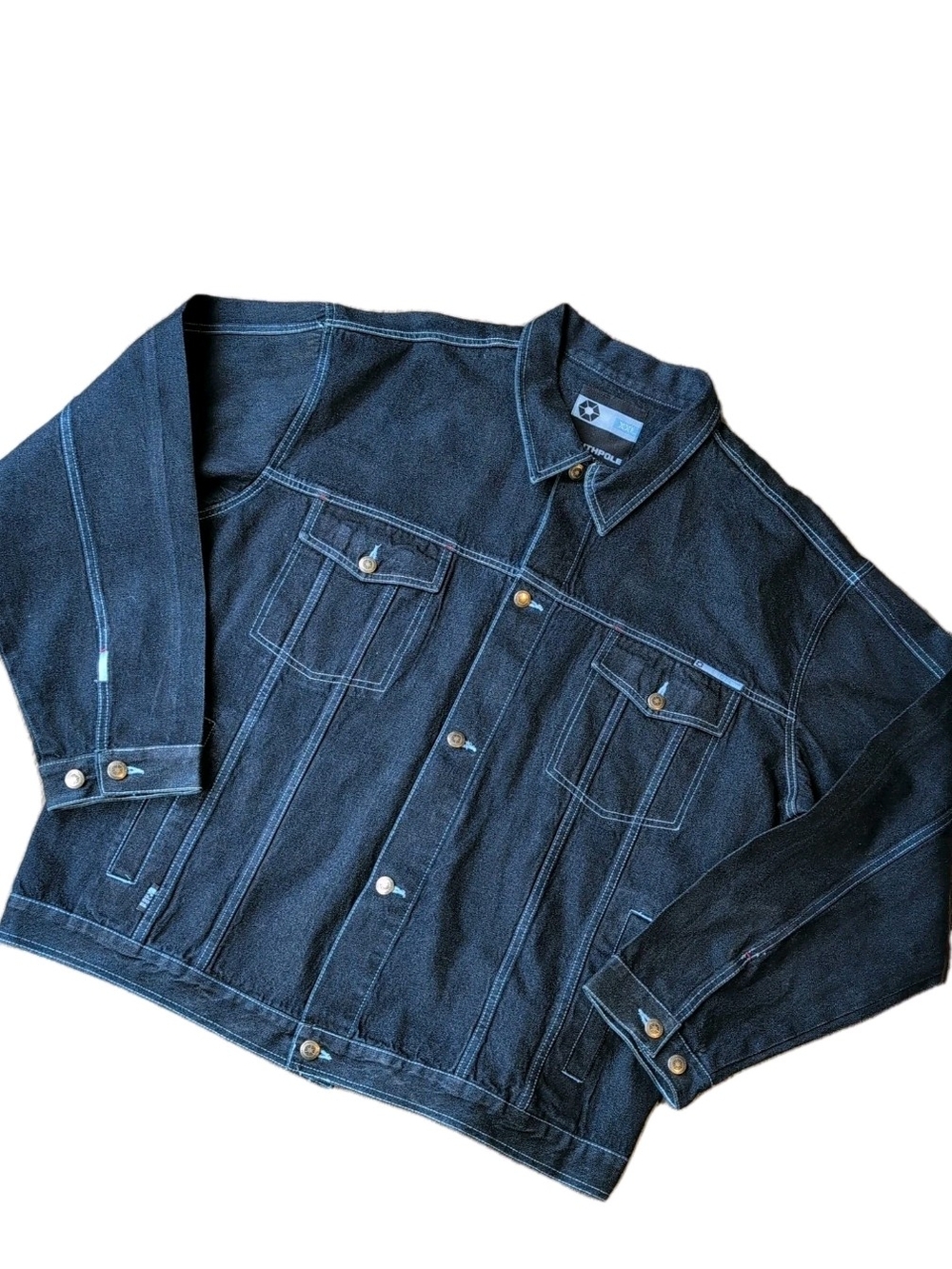 Vtg SouthPole Denim Jacket Mens XXL Dark Blue Jean Hip Hop Baggy Boxy Trucker